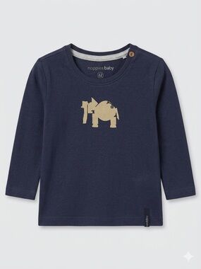 Noppies Navy Long Sleeve Tee with Cream Elephant Print